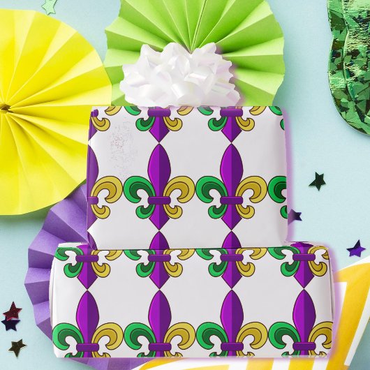 Papier Cadeau Mardi Gras Fleur de Lis Carnaval Purple Green Cade