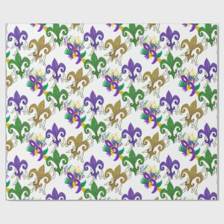 Papier Cadeau Mardi Gras fleur de lis et masques
