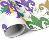 Papier Cadeau Mardi Gras fleur de lis et masques (Coin rond)