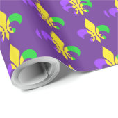 Papier Cadeau Mardi Gras Fleur-de-Lis Motif violet (Coin rond)