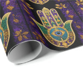 Papier Cadeau Mardi Gras Gold violet vert Hamsas Art (Coin rond)