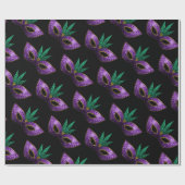 Papier Cadeau Mardi Gras Masque violet vert or éclaboussures mot (Plat)
