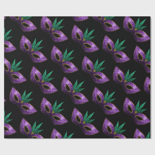Papier Cadeau Mardi Gras Masque violet vert or éclaboussures mot (Plat)