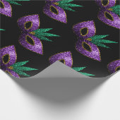 Papier Cadeau Mardi Gras Masque violet vert or éclaboussures mot (Coin)