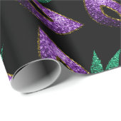 Papier Cadeau Mardi Gras Masque violet vert or éclaboussures mot (Coin rond)