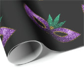 Papier Cadeau Mardi Gras Masque violet vert or éclaboussures mot (Coin rond)
