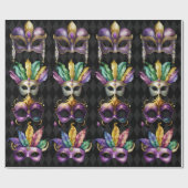 Papier Cadeau Mardi Gras Masques Vert Violet Or Jaune (Plat)