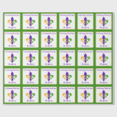 Papier Cadeau Mardi Gras NOM Vert Or Violet Fleur de Lis (Plat)