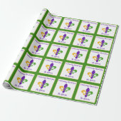 Papier Cadeau Mardi Gras NOM Vert Or Violet Fleur de Lis (Déroulé)