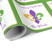 Papier Cadeau Mardi Gras NOM Vert Or Violet Fleur de Lis (Coin rond)