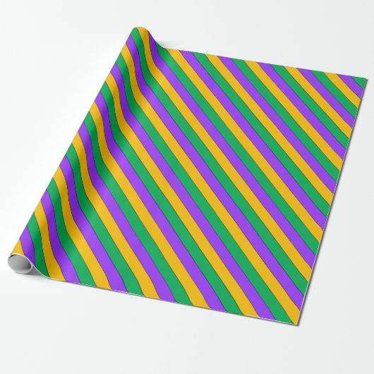 Papier Cadeau Mardi Gras Stripes Motif violet vert jaune (Déroulé)