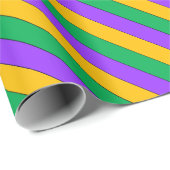 Papier Cadeau Mardi Gras Stripes Motif violet vert jaune (Coin rond)