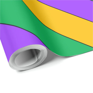 Papier Cadeau Mardi Gras Stripes Motif violet vert jaune