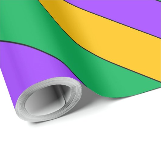 Papier Cadeau Mardi Gras Stripes Motif violet vert jaune (Coin rond)