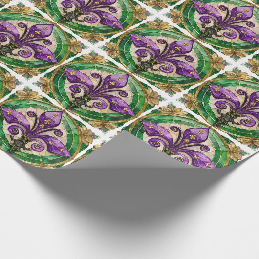Papier Cadeau Mardi Gras Vitrail Fleur de lis (Coin)