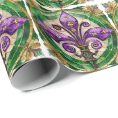 Papier Cadeau Mardi Gras Vitrail Fleur de lis (Coin rond)