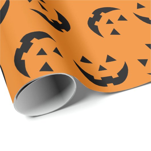 Papier Cadeau Mare orange Jack-o'-lantern face citrouille Hallow (Coin rond)