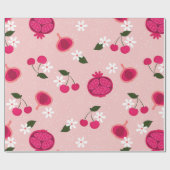 Papier Cadeau marguerite florale cerise de grenade rose (Plat)
