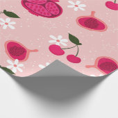 Papier Cadeau marguerite florale cerise de grenade rose (Coin)