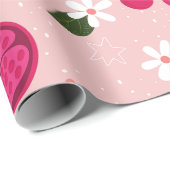 Papier Cadeau marguerite florale cerise de grenade rose (Coin rond)