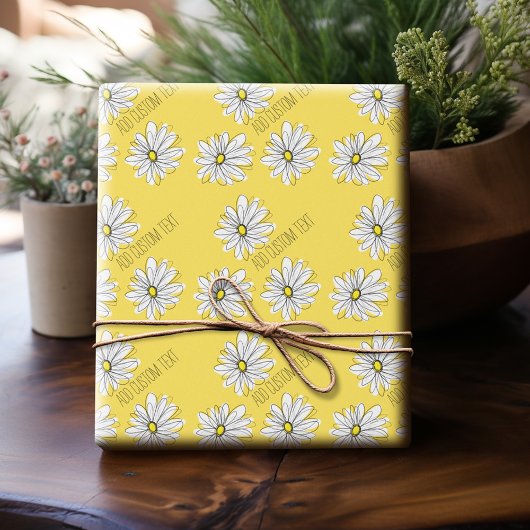Papier Cadeau Marguerite lunaire jaune et blanc avec texte perso