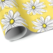 Papier Cadeau Marguerite lunaire jaune et blanc avec texte perso (Coin rond)