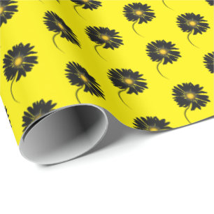 Papier Cadeau marguerite noire sur jaune