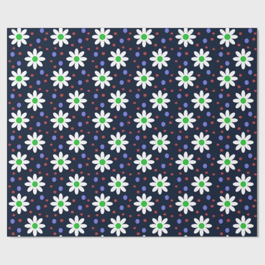 Papier Cadeau marguerite points bleu marine (Plat)