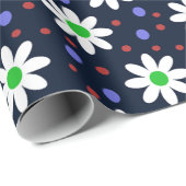 Papier Cadeau marguerite points bleu marine (Coin rond)