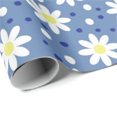 Papier Cadeau marguerite points bleus (Coin rond)