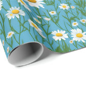 Papier Cadeau Marguerites Blanches D'Été Sur Aqua (Coin rond)