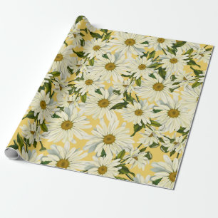 Papier Cadeau Marguerites blanches Fleur de marguerite Jaune Fêt