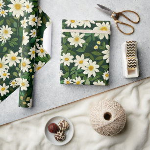 Papier Cadeau Marguerites blanches floral ditsy 60s 70s Hippie G