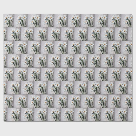 Papier Cadeau Marguerites Blanches Sur Gris (Plat)