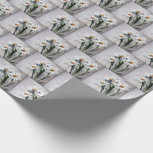 Papier Cadeau Marguerites Blanches Sur Gris (Coin)
