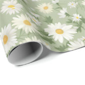 Papier Cadeau Marguerites blanches sur Sage Green (Coin rond)