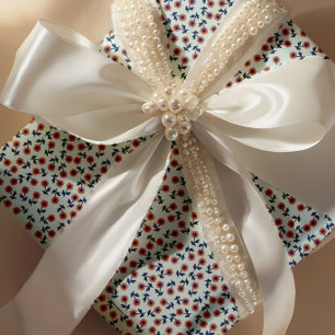 Papier Cadeau Marguerites Corail Ditsy – Motif Floral Sans Coutu