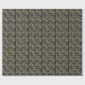 Papier Cadeau Marguerites en fleurs. Fond noir jaune et rose (Plat)