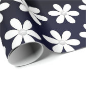 Papier Cadeau Marguerites et perles blanches sur le noir (Coin rond)