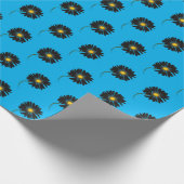 Papier Cadeau marguerites noires sur bleu aqua (Coin)