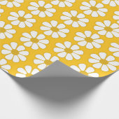 Papier Cadeau Marguerites rétro gaies blanc et moutarde jaune (Coin)