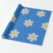 Papier Cadeau Marguerites sur Arrière - plan bleu (Déroulé)