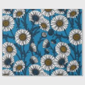 Papier Cadeau Marguerites sur bleu (Plat)