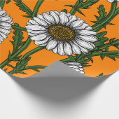 Papier Cadeau Marguerites sur orange (Coin)