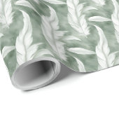 Papier Cadeau Mariage à motif de plumes vertes et blanches  (Coin rond)