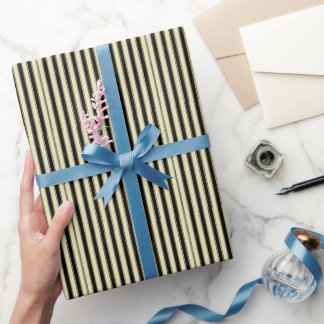 Papier Cadeau Mariage à rayures noir et crème Élégant