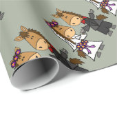 Papier Cadeau Mariage adorable de jeunes mariés de cheval (Coin rond)