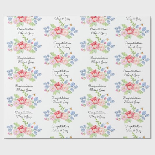 Papier Cadeau Mariage Ajouter des noms Fruit & Fleurs Aquarelle (Plat)