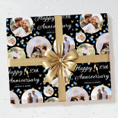 Papier Cadeau Mariage Anniversaire Photo Collage Elégant Bleu