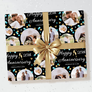 Papier Cadeau Mariage Anniversaire Photo Collage Élégant Turquoi